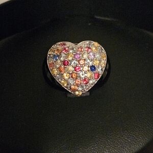 Sima K Multi Colors of Sapphire Heart Ring Black Onyx & Sterling Silver Sz 7